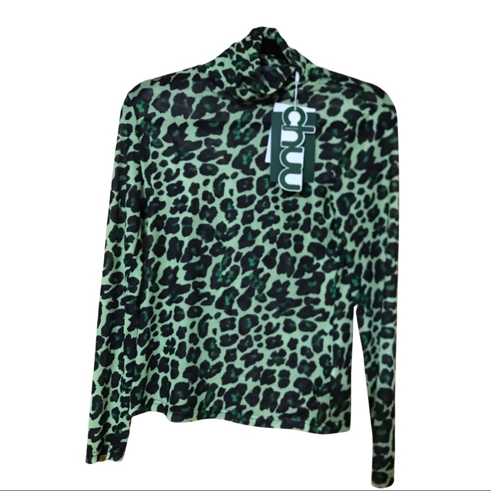 CHUU Green & Black Cheetah Print Long sleeve Ladies Top Size Small NWT